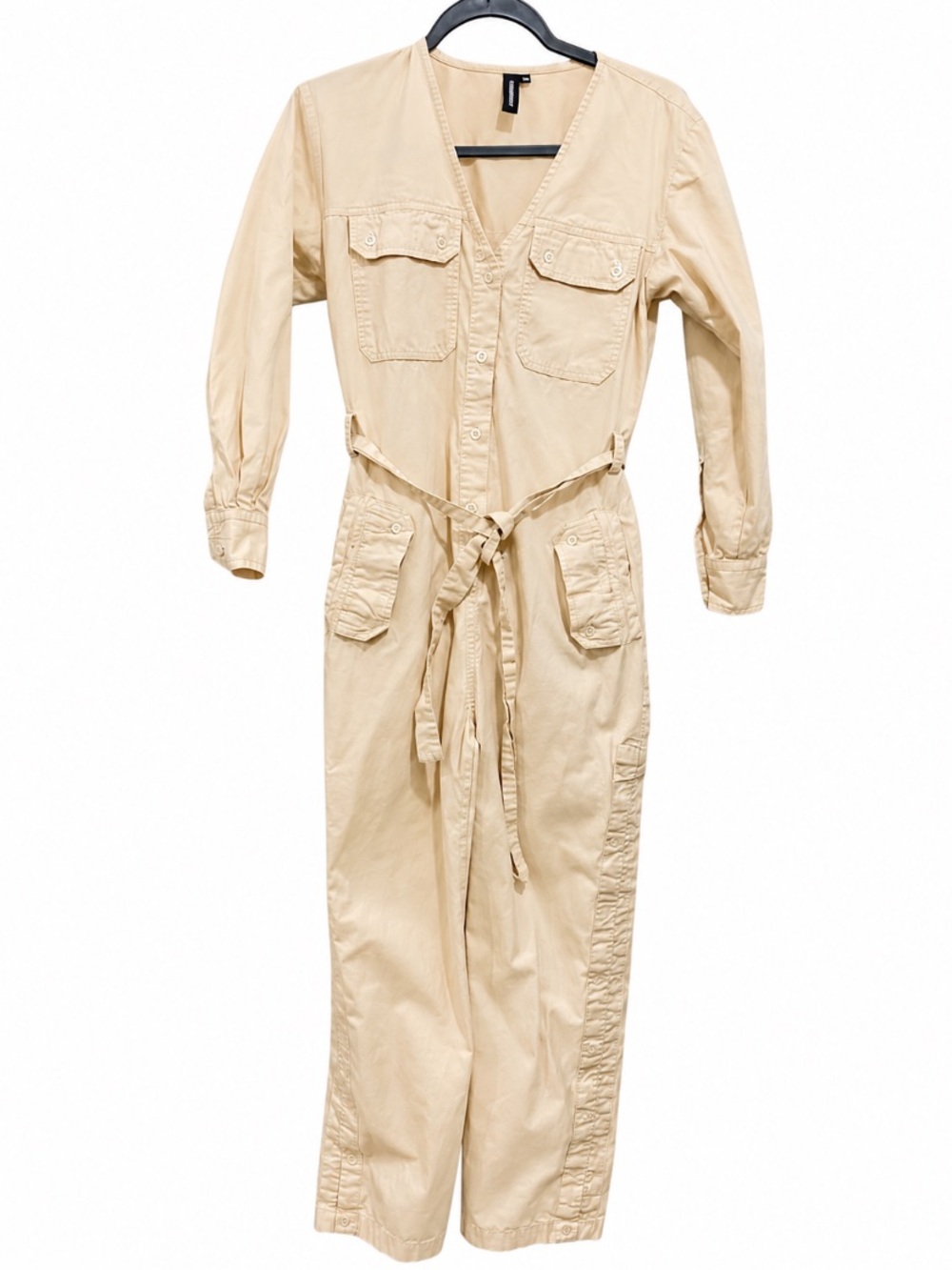 Jonny  Cota Utility Jumpsuit in Light Beige Womens XSmall button legs cotton